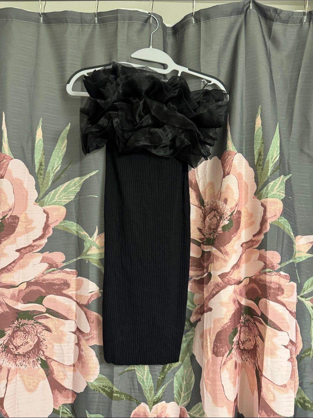 Zara Black One-Shoulder Ruffled Bust Midi Dress